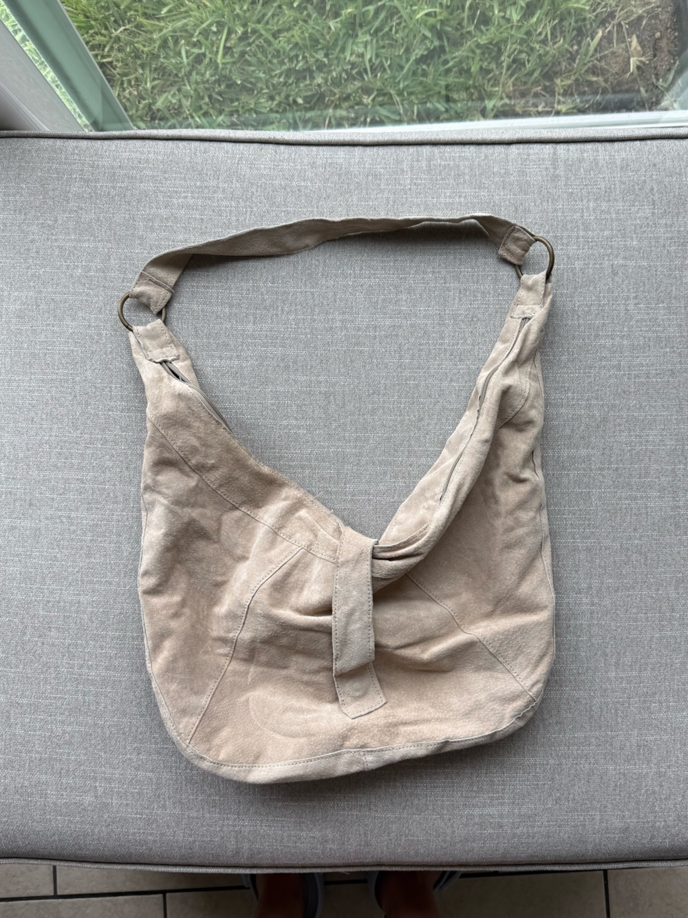 blanc noir Beige Suede Shoulder Bag
